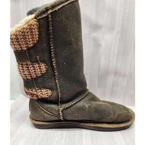 Bearpaw Boshie Boots Women’s 8 Water Resistant Suede Knit Pull On Brown